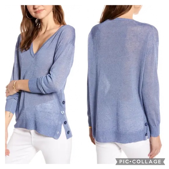 J. Crew Sweaters - EUC J. Crew Side Button Linen Blend V-Neck Sweater